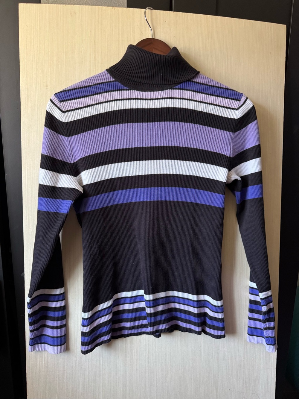 Style & Co. Black, Lavender & Purple Striped Ribbed Sweater